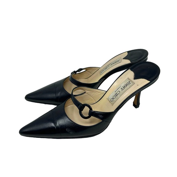 Jimmy Choo Shoes - Jimmy Choo Black Leather Pointed Toe Heeled Mules Size 38 US 8